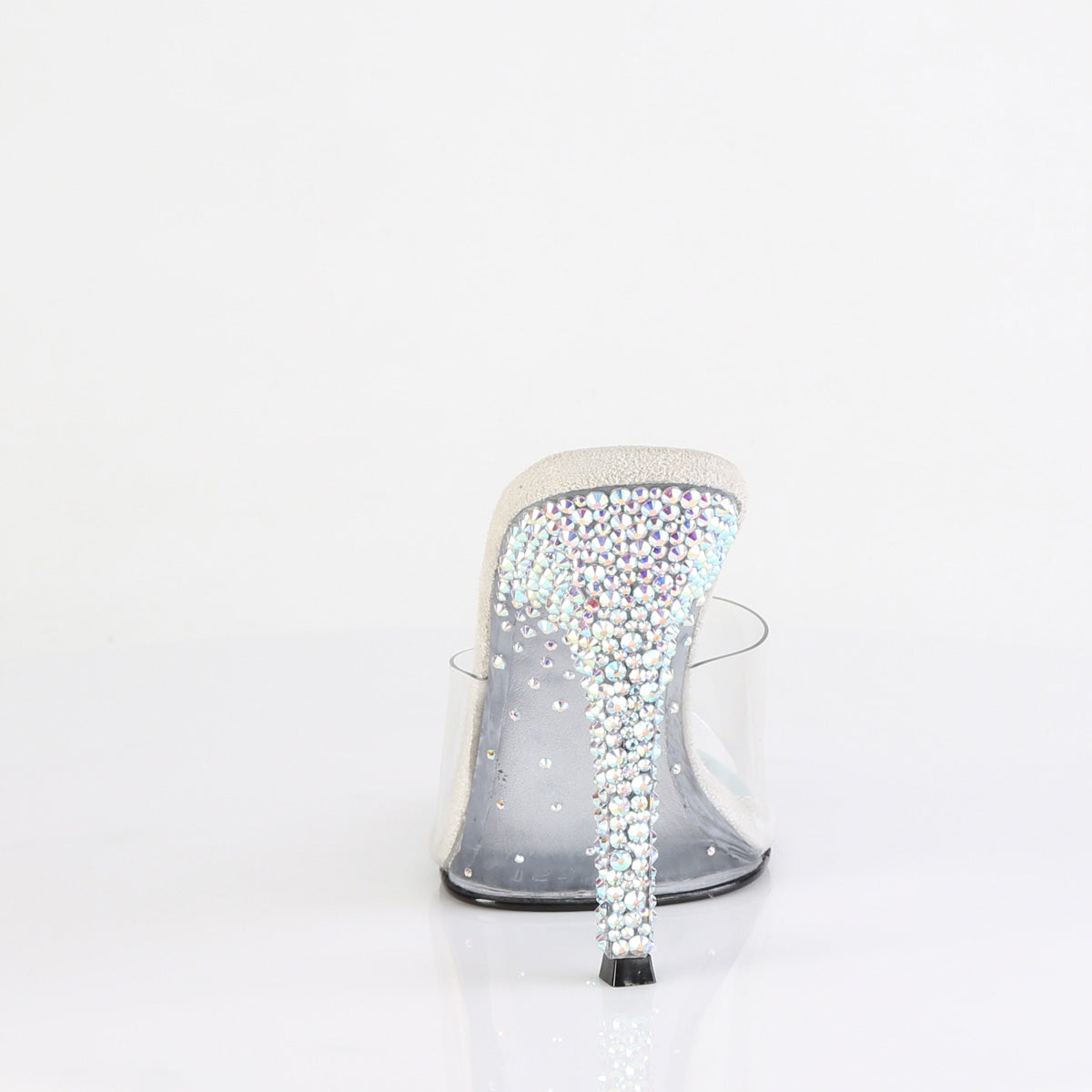 Fabulicious GALA-01DSP Clear / Silver Aurora Borealis Rhinestones Rhinestone Mules - 4 1/2 Inch Heels
