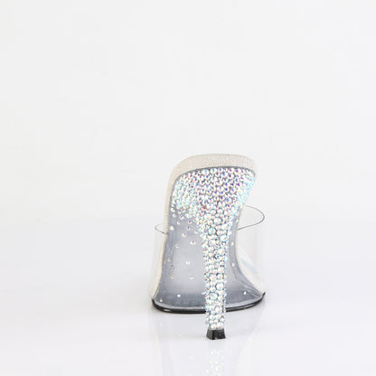 Fabulicious GALA-01DSP Clear / Silver Aurora Borealis Rhinestones Rhinestone Mules - 4 1/2 Inch Heels