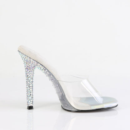 Fabulicious GALA-01DSP Clear / Silver Aurora Borealis Rhinestones Rhinestone Mules - 4 1/2 Inch Heels