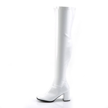 Funtasma GOGO-3000 White Over the Knee Boots - 3 Inch Heels
