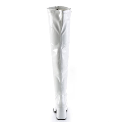 Funtasma GOGO-3000 White Over the Knee Boots - 3 Inch Heels