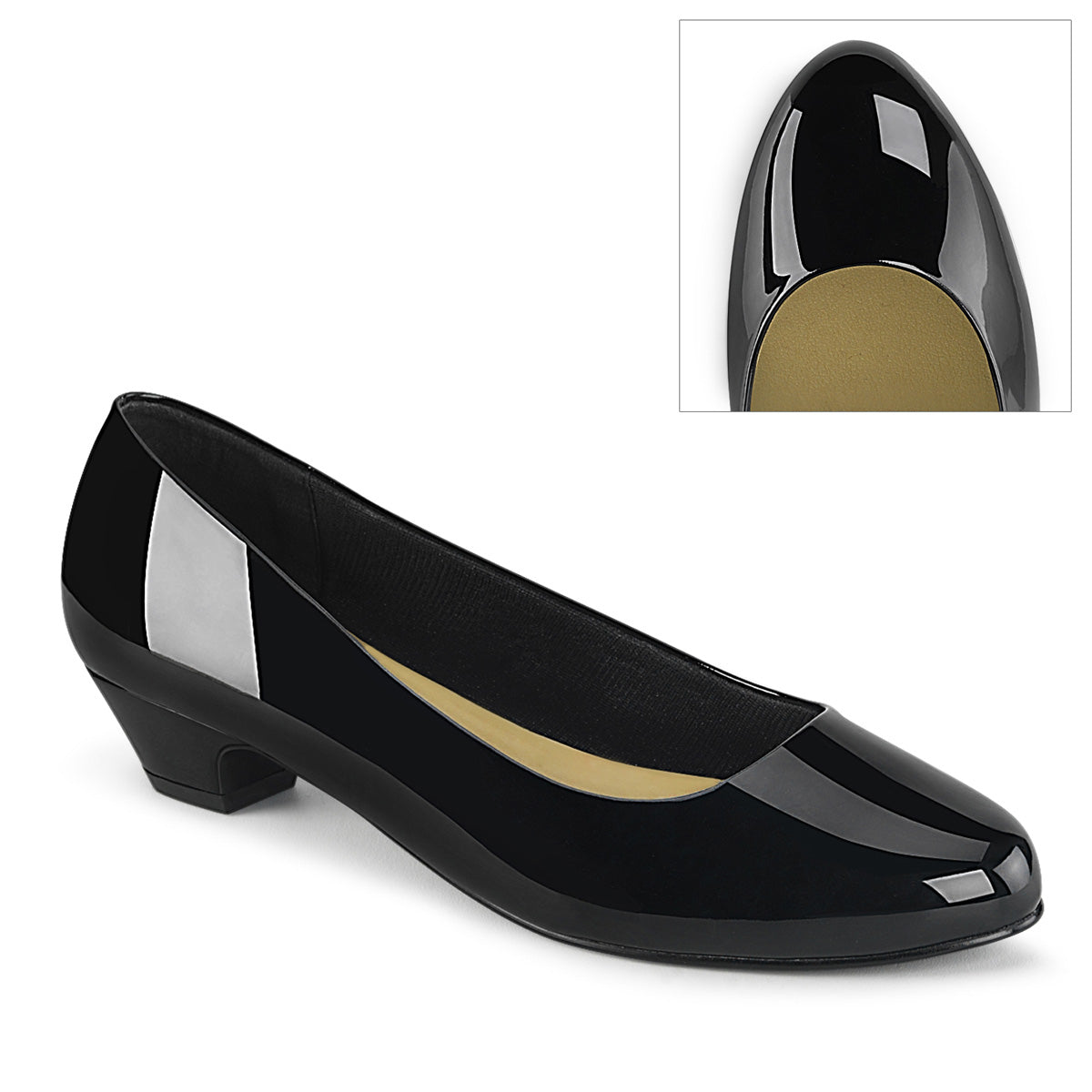 Pleaser Pink Label GWEN-01 Black Court Shoes - 1 1/4 Inch Heels