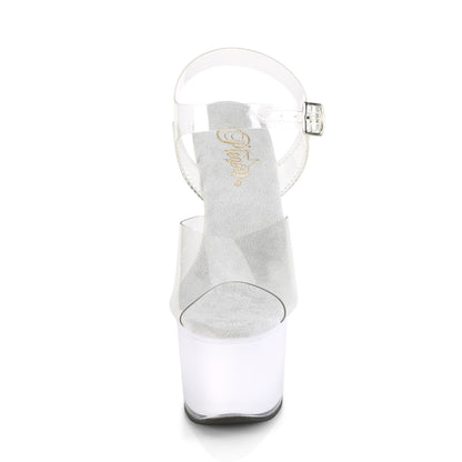 Pleaser ILLUMINATOR-708 Clear / White Glow Platform Sandals - 7 Inch Heels