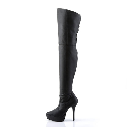 Devious INDULGE-3011 Black Patent Platform Thigh High Boots - 5 1/4 Inch Heels