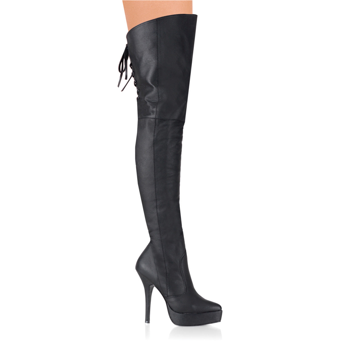 INDULGE-3011 Devious Black Leather 5.3 Inch Fetish Platforms Black Leather