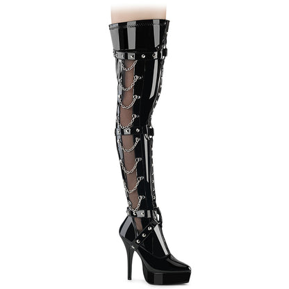 Devious INDULGE-3026 Black Platform Thigh High Boots - 5 1/4 Inch Heels