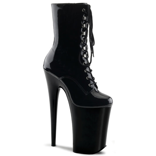 Pleaser INFINITY-1020 Black Lace-Up Platform Ankle Boots - 9 Inch Heels