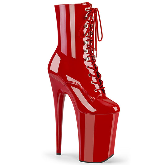 Pleaser INFINITY-1020 Red Lace-Up Platform Ankle Boots - 9 Inch Heels
