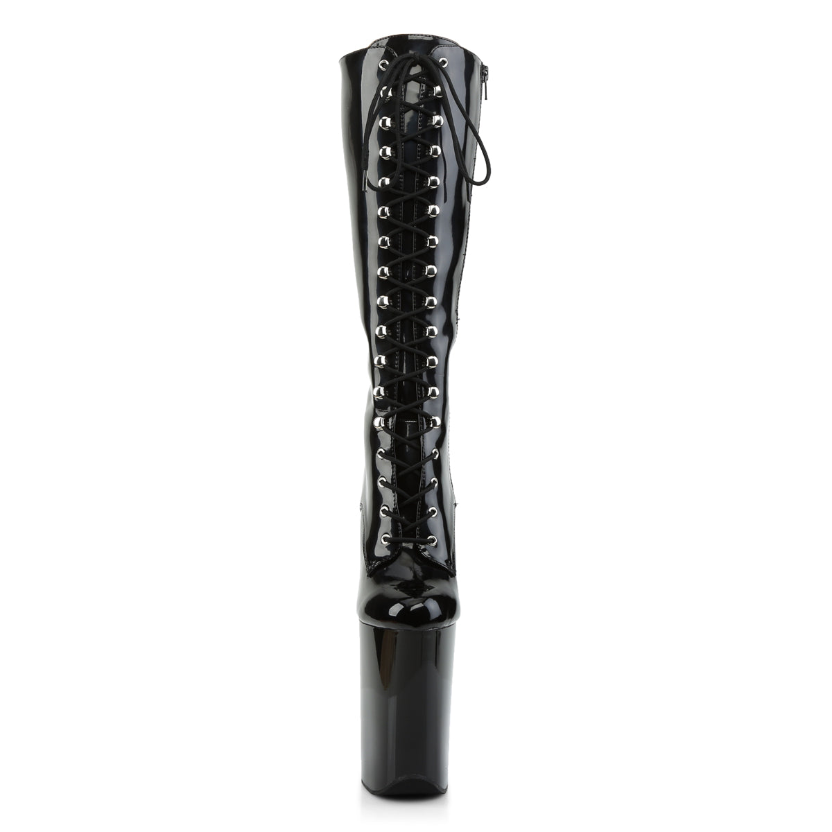Pleaser INFINITY-2020 Black Lace-Up Platform Knee High Boots - 9 Inch Heels