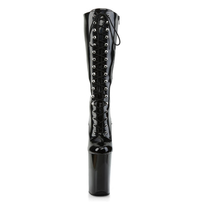 Pleaser INFINITY-2020 Black Lace-Up Platform Knee High Boots - 9 Inch Heels