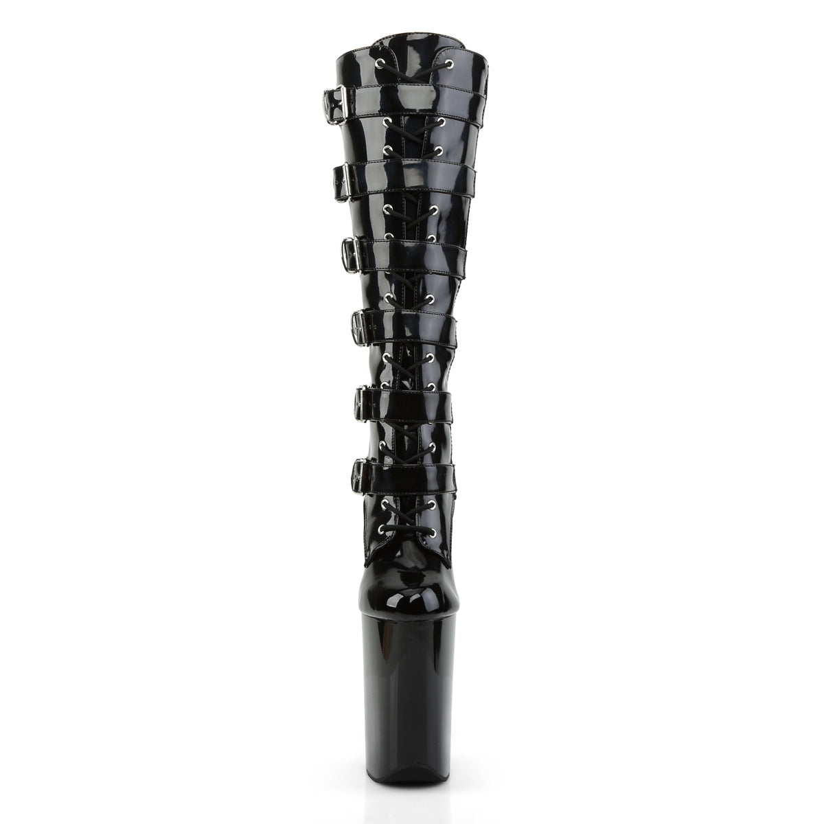 Pleaser INFINITY-2049 Black Lace-Up Platform Knee High Boots - 9 Inch Heels