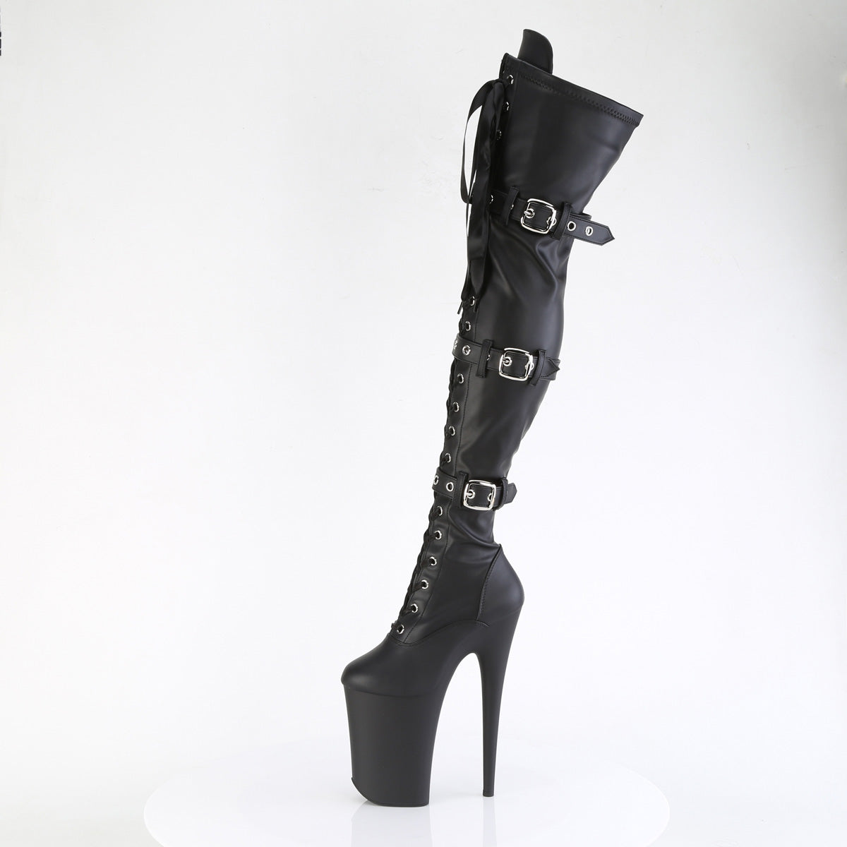 INFINITY-3028 Pleaser Black Faux Leather 9 Inch Extreme High Thigh Highs