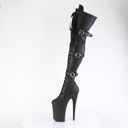 INFINITY-3028 Pleaser Black Faux Leather 9 Inch Extreme High Thigh Highs