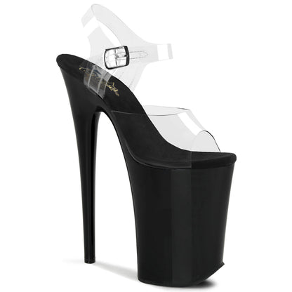 INFINITY-908 9" Heel Clear and Black Stripper Platforms High Heels