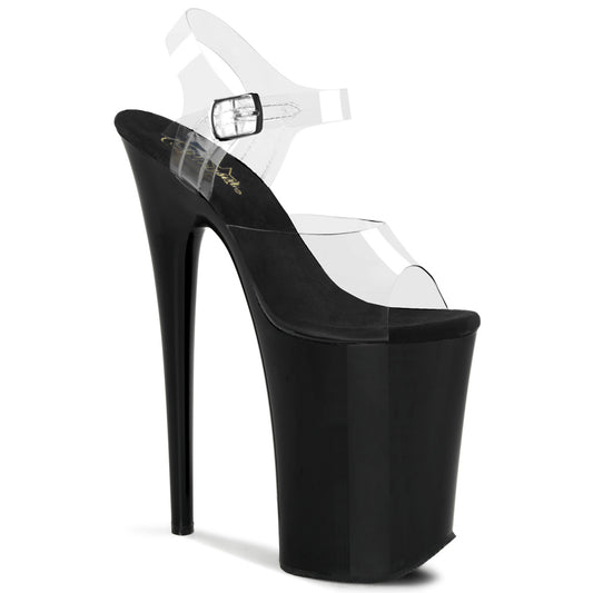 Pleaser INFINITY-908 Clear / Black Platform Sandals - 9 Inch Heels