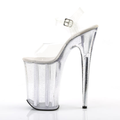 Pleaser INFINITY-908MG Clear Glitter Platform Sandals - 9 Inch Heels