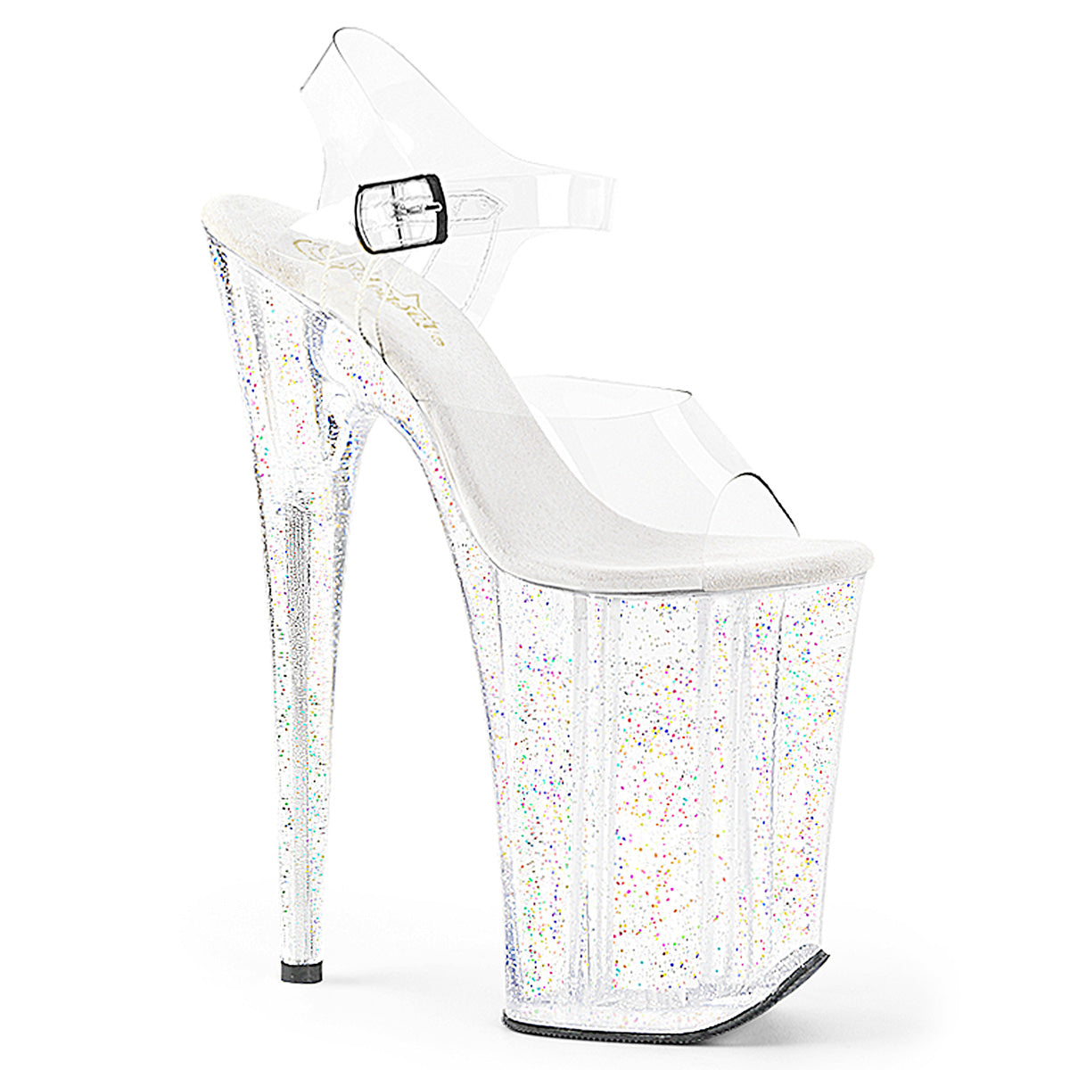 Pleaser INFINITY-908MG Clear Glitter Platform Sandals - 9 Inch Heels