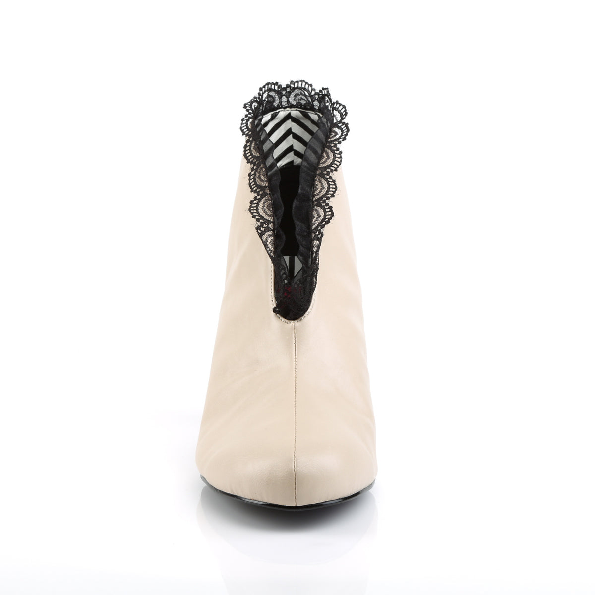 Pleaser Pink Label JENNA-105 Cream -Black Lace Ankle Boots - 3 Inch Heels