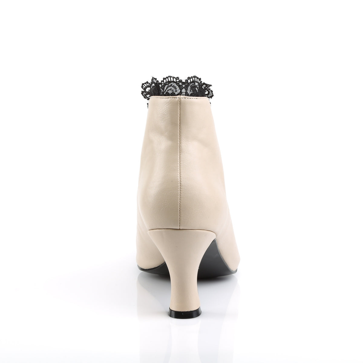 Pleaser Pink Label JENNA-105 Cream -Black Lace Ankle Boots - 3 Inch Heels
