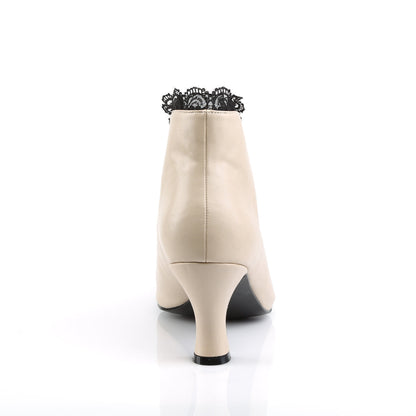 Pleaser Pink Label JENNA-105 Cream -Black Lace Ankle Boots - 3 Inch Heels