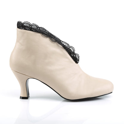 Pleaser Pink Label JENNA-105 Cream -Black Lace Ankle Boots - 3 Inch Heels