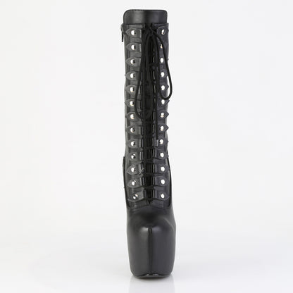Pleaser JUBILANT-1048 Black Lace-Up Platform Mid Calf Boots - 7 Inch Heels