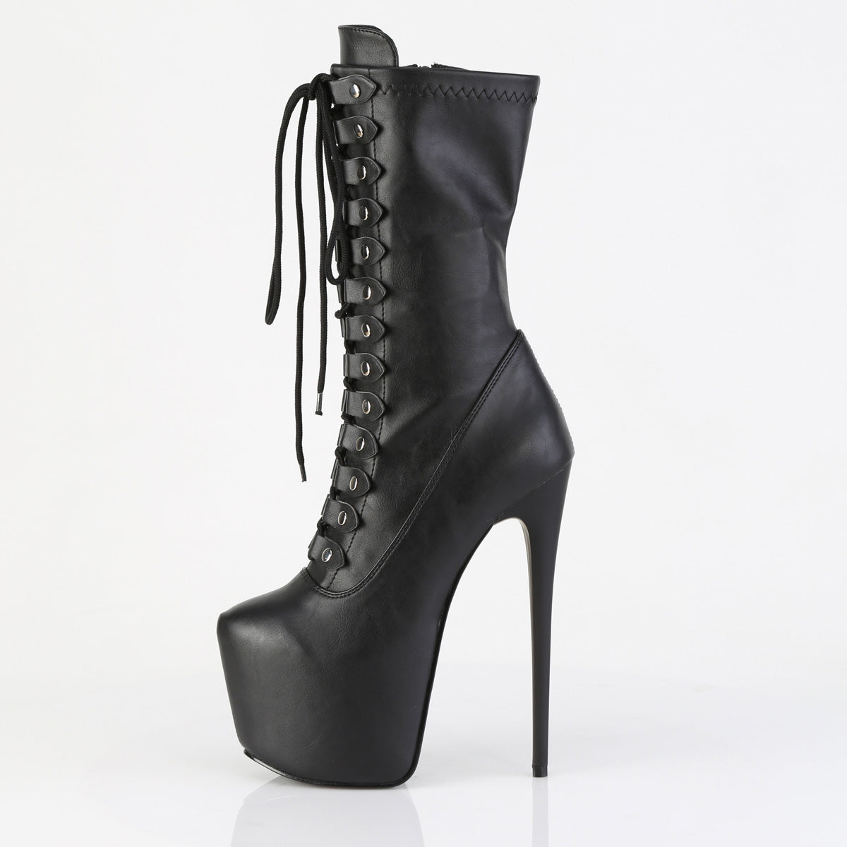 Pleaser JUBILANT-1048 Black Lace-Up Platform Mid Calf Boots - 7 Inch Heels