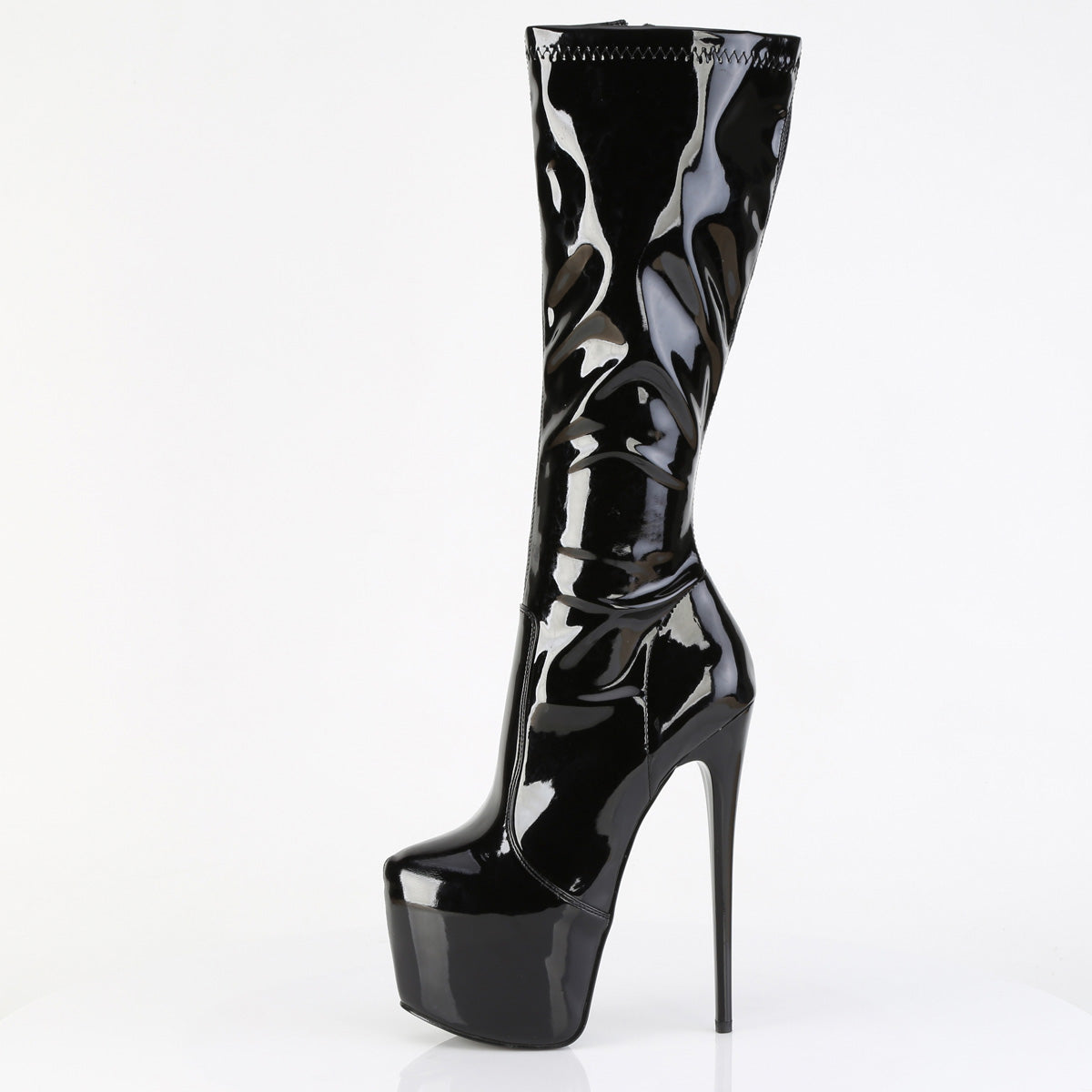 Pleaser JUBILANT-2000 Black Platform Knee High Boots - 7 Inch Heels
