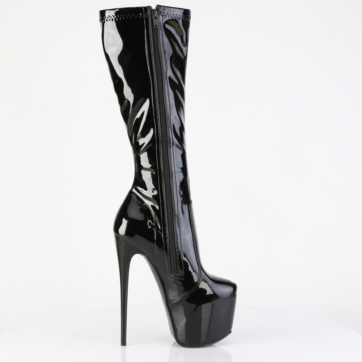 Pleaser JUBILANT-2000 Black Platform Knee High Boots - 7 Inch Heels