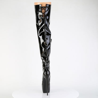 Pleaser JUBILANT-3007 Black Platform Thigh High Boots - 7 Inch Heels