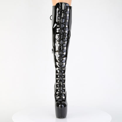 Pleaser JUBILANT-3012 Black Lace-Up Platform Over the Knee Boots - 7 Inch Heels
