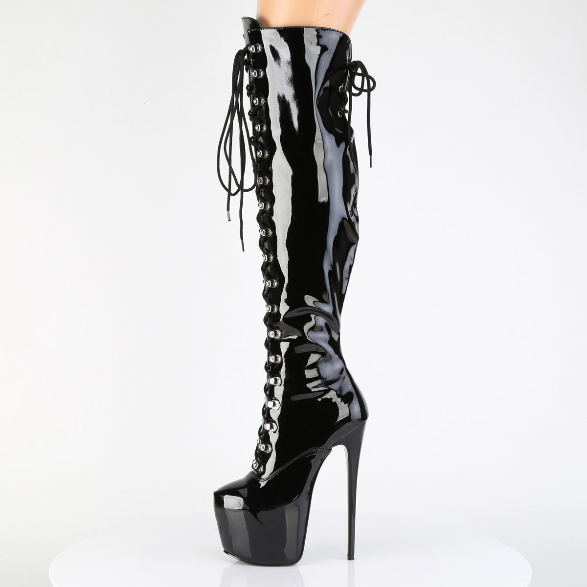Pleaser JUBILANT-3012 Black Lace-Up Platform Over the Knee Boots - 7 Inch Heels