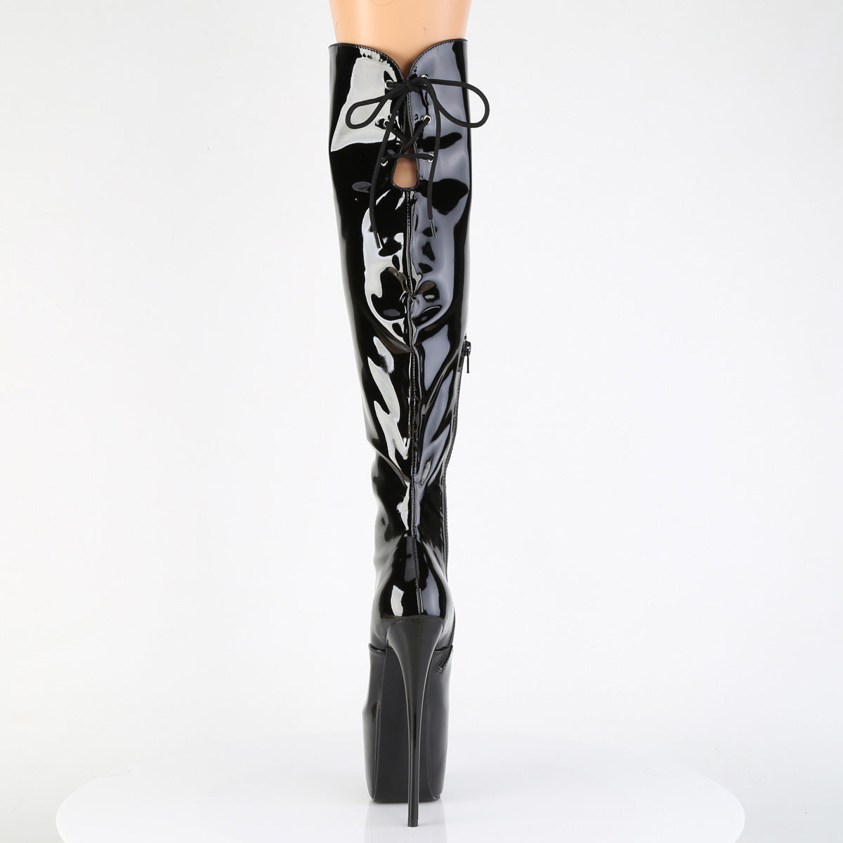 Pleaser JUBILANT-3012 Black Lace-Up Platform Over the Knee Boots - 7 Inch Heels
