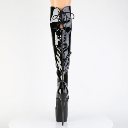 Pleaser JUBILANT-3012 Black Lace-Up Platform Over the Knee Boots - 7 Inch Heels