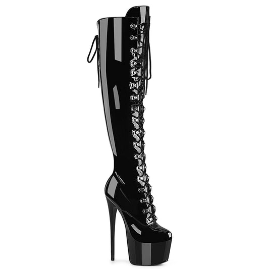Pleaser JUBILANT-3012 Black Lace-Up Platform Over the Knee Boots - 7 Inch Heels