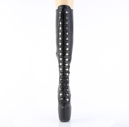 Pleaser JUBILANT-3012 Black Lace-Up Platform Over the Knee Boots - 7 Inch Heels