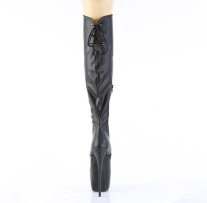 Pleaser JUBILANT-3012 Black Lace-Up Platform Over the Knee Boots - 7 Inch Heels