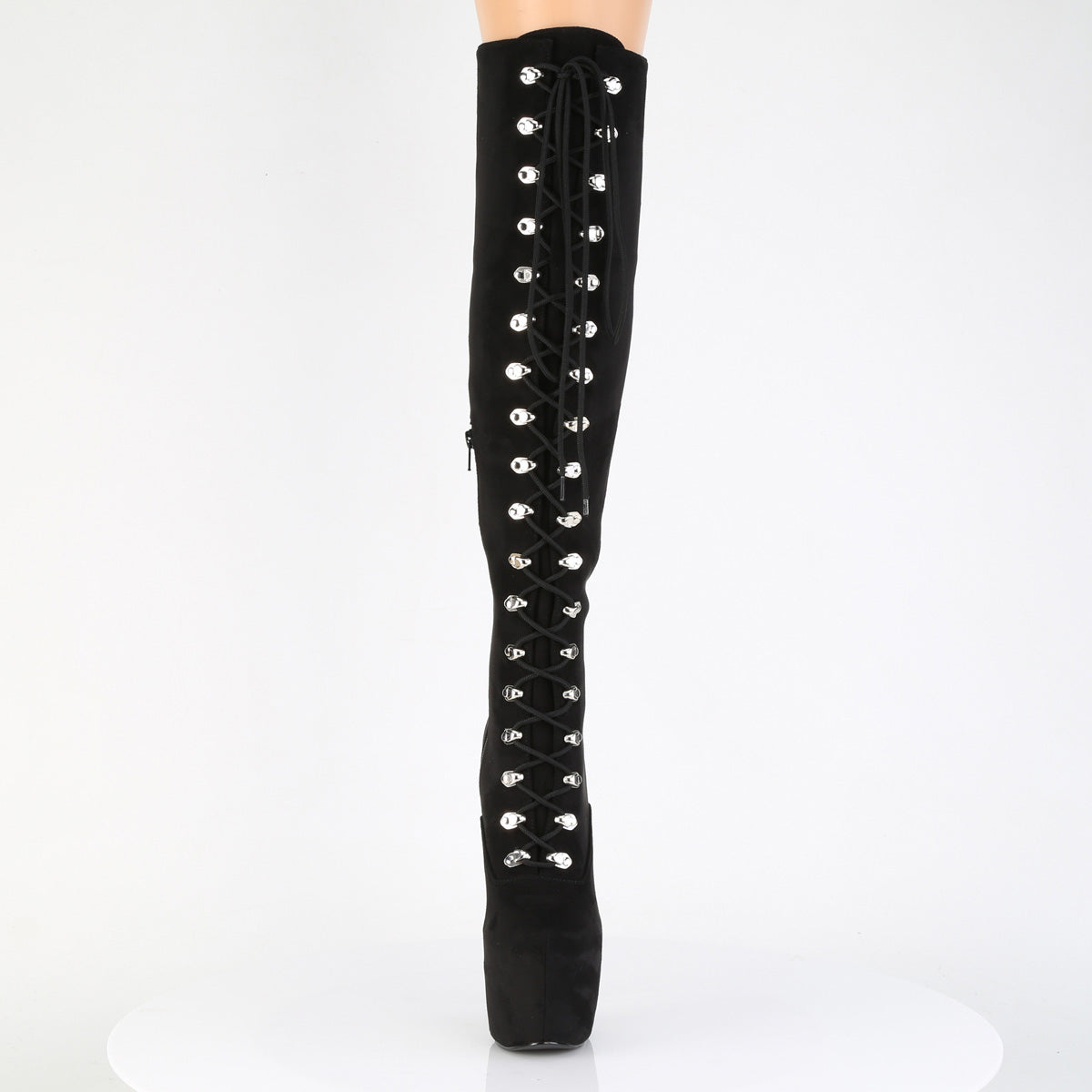 Pleaser JUBILANT-3012FS Black Lace-Up Platform Over the Knee Boots - 7 Inch Heels