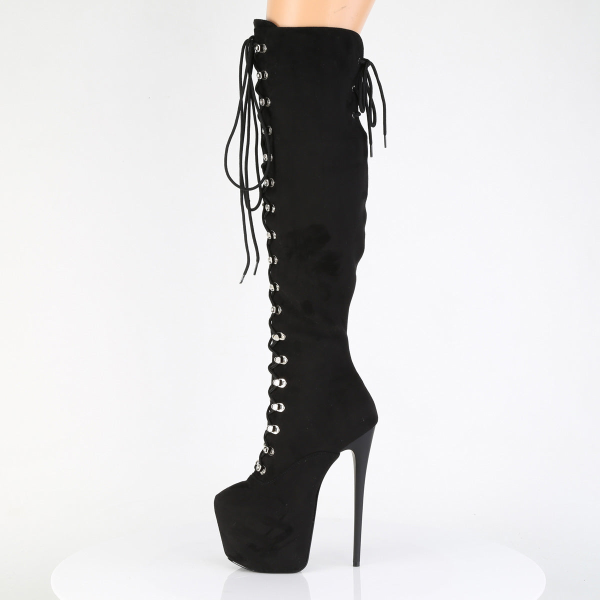 Pleaser JUBILANT-3012FS Black Lace-Up Platform Over the Knee Boots - 7 Inch Heels