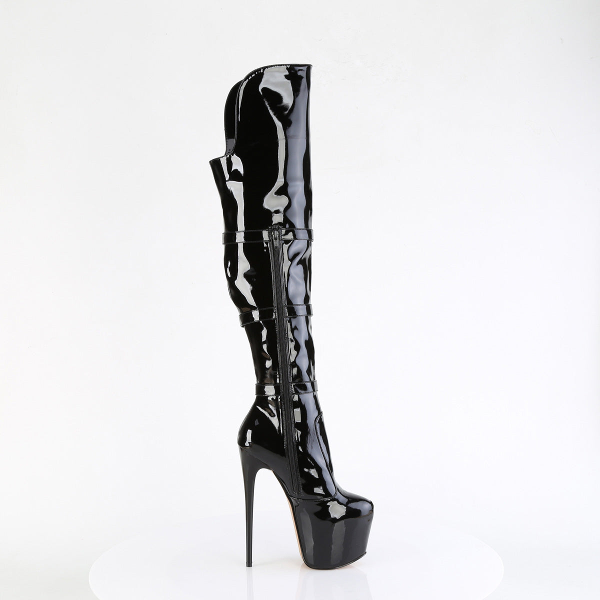 JUBILANT-3018 Pleaser Black Patent 7 Inch Pole Dancing Thigh Boots