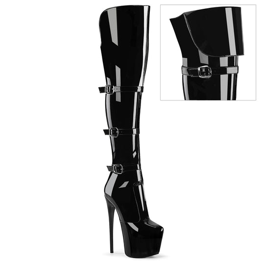JUBILANT-3018 Pleaser Black Patent 7 Inch Pole Dancing Thigh Boots