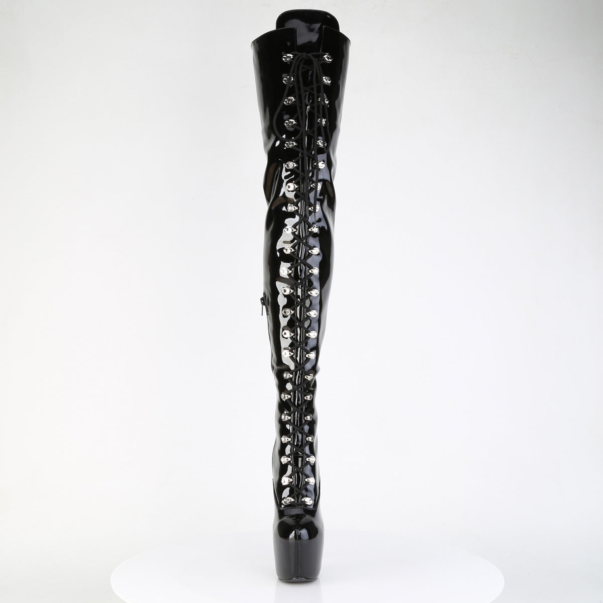 JUBILANT-4012 Pleaser Black Patent 7 Inch Exotic Dancer Crotch Boots