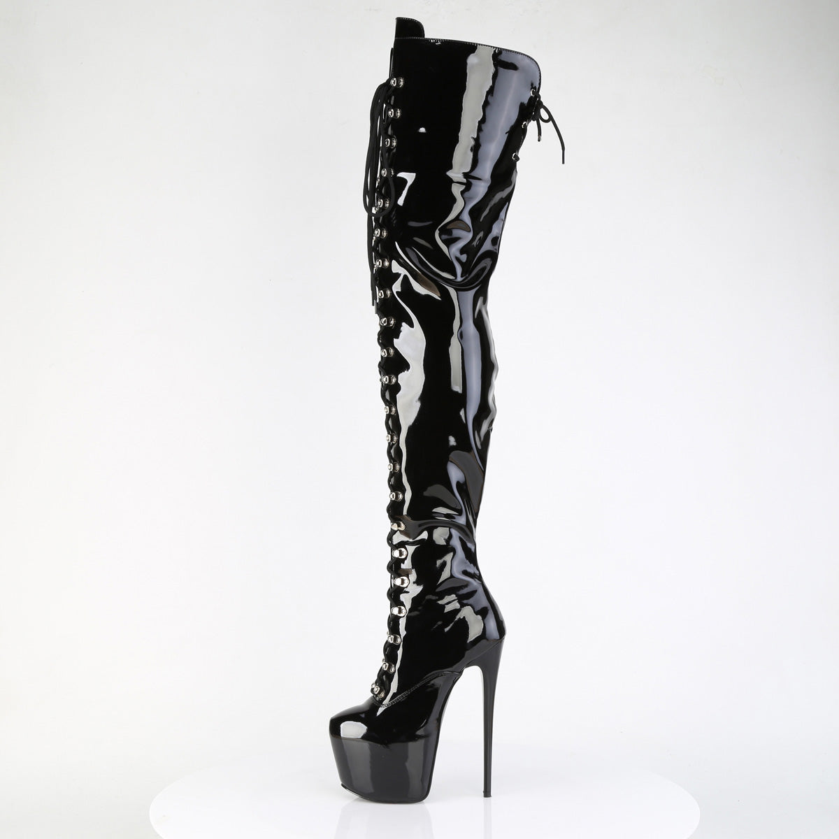 JUBILANT-4012 Pleaser Black Patent 7 Inch Exotic Dancer Crotch Boots