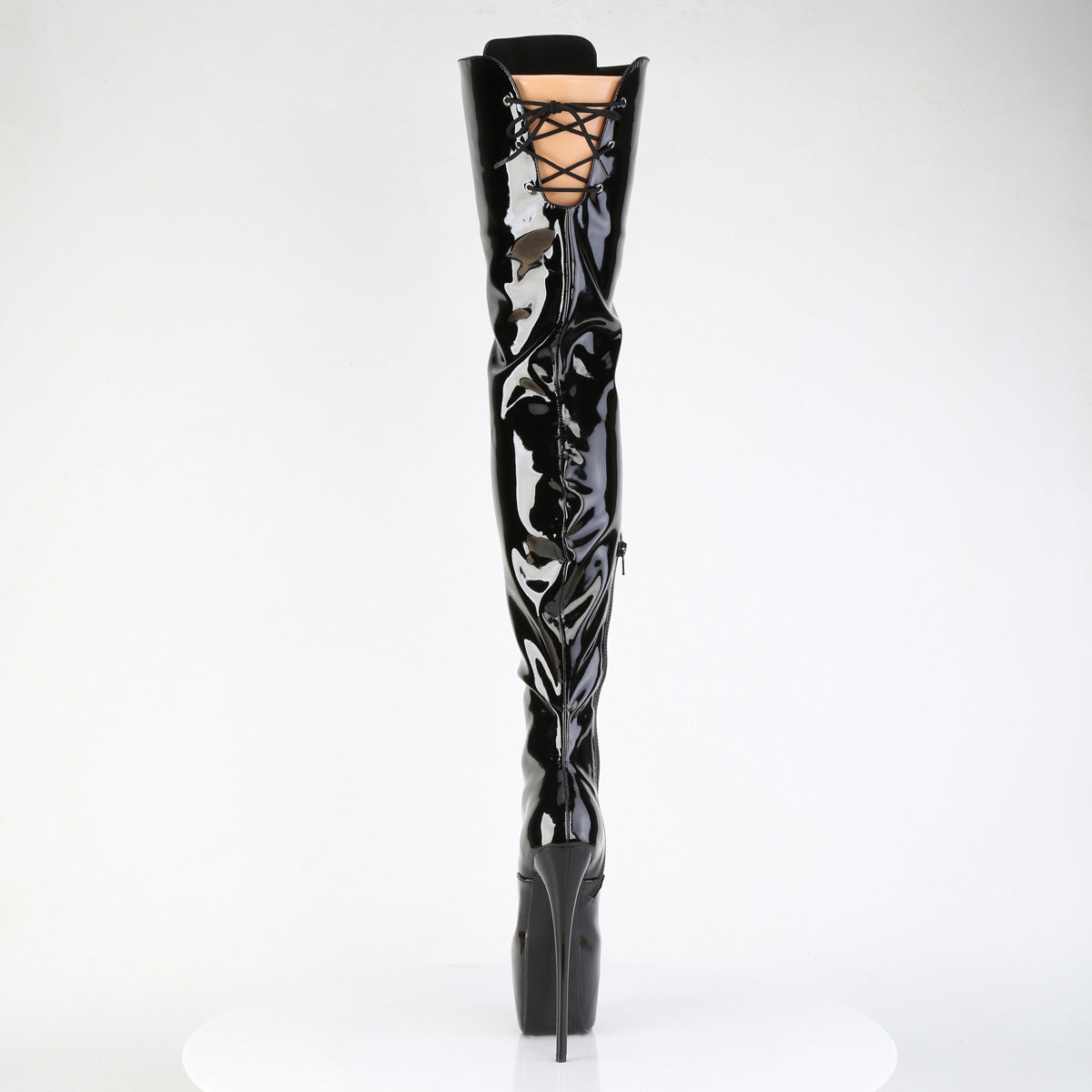 JUBILANT-4012 Pleaser Black Patent 7 Inch Exotic Dancer Crotch Boots