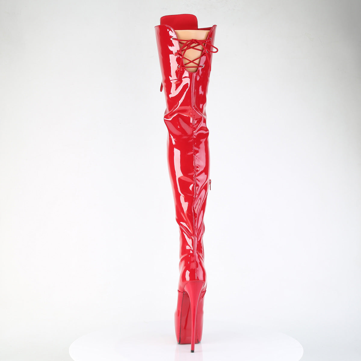 JUBILANT-4012 Pleaser Red 7 Inch Fetish Style Crotch Length Boots
