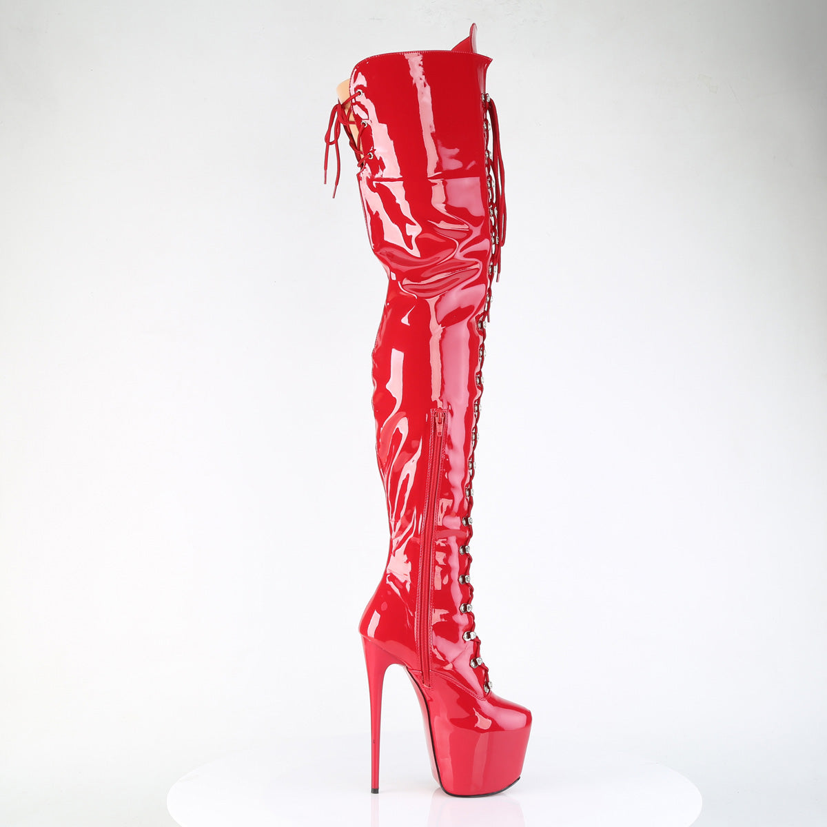 JUBILANT-4012 Pleaser Red 7 Inch Fetish Style Crotch Length Boots