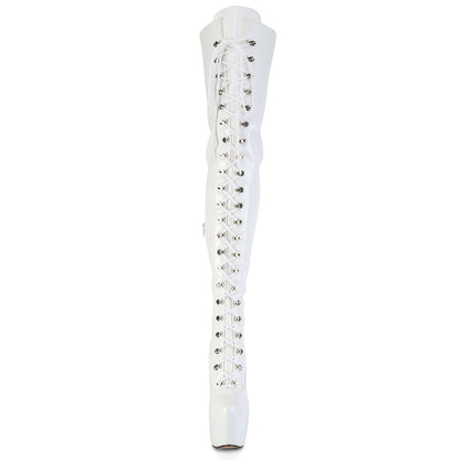 Pleaser JUBILANT-4012 White Lace-Up Platform Boots - 7 Inch Heels