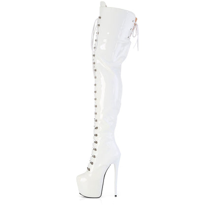 Pleaser JUBILANT-4012 White Lace-Up Platform Boots - 7 Inch Heels