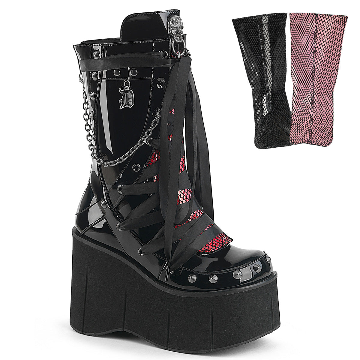 KERA-121 Demonia Cult Black Alternative Knee High Boots Blk Pat