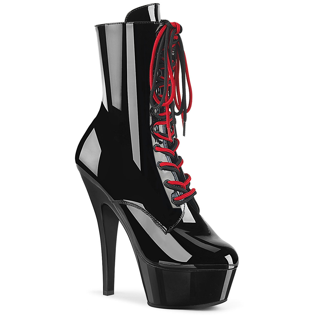 Pleaser KISS-1020-1 Black Lace-Up Platform Ankle Boots - 6 Inch Heels Blk Blk